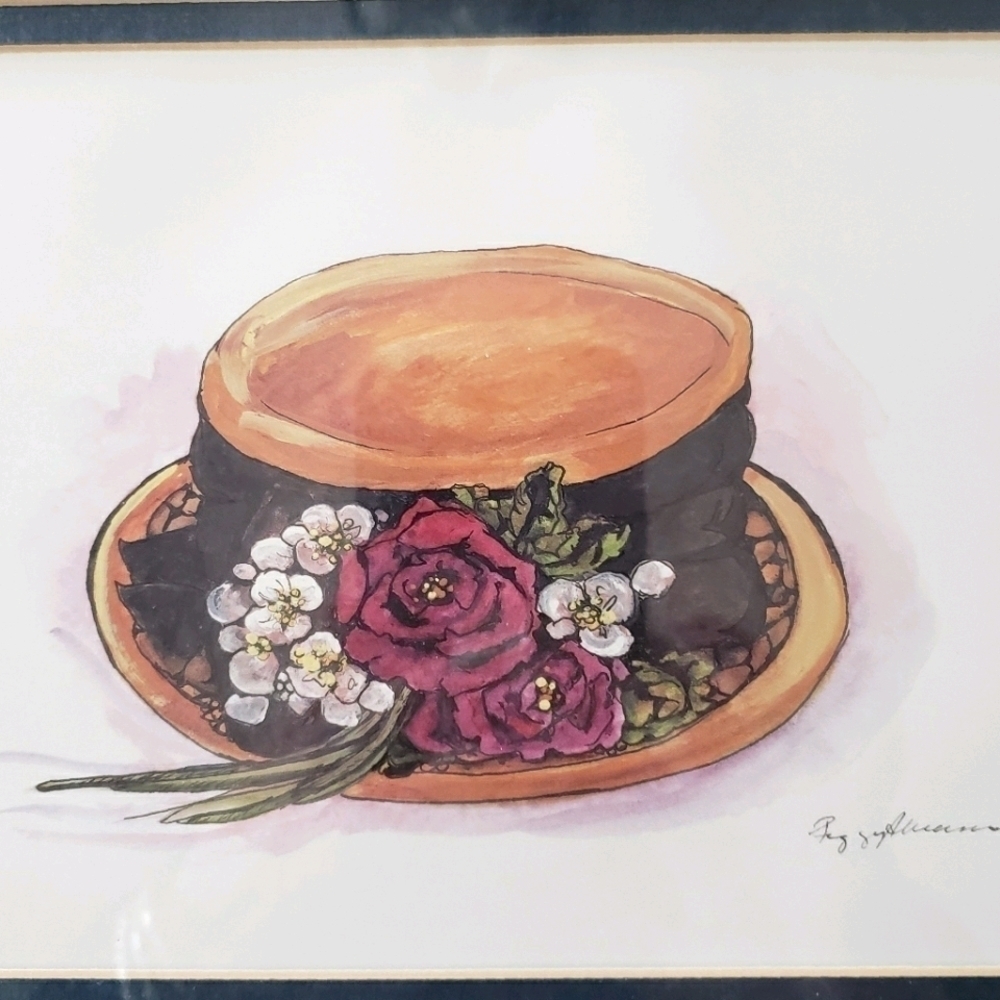 PEGGY Abrams Vintage Hat Prints Matted and Framed - Picture 2 of 7